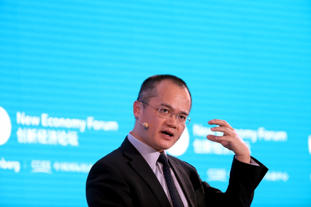 Wang Xing, chairman and CEO of Meituan Dianping, gestures as he speaks during a panel discussion at the Bloomberg New Economy Forum in Beijing on November 22, 2019. Wang said this week that Xi’s goal of “common prosperity” is in Meituan’s genes because the company name means “better together”. Photo: Bloomberg
