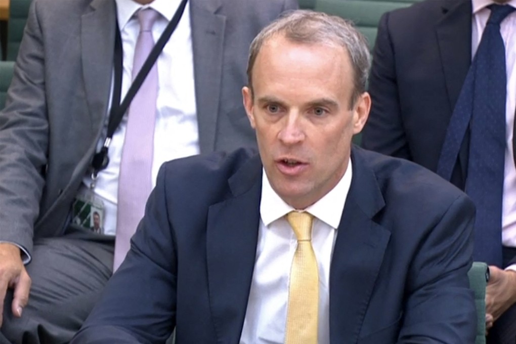 Britain’s Foreign Secretary Dominic Raab answers questions on government policy on Afghanistan during a meeting of the Foreign Affairs Committee in London on Wednesday. Photo: AFP/ PRU
