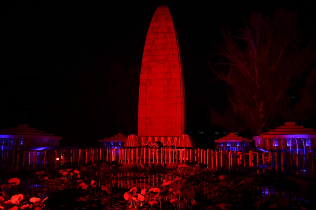 The renovated Jallianwala Bagh memorial in Amritsar is illuminated at night on August 28. Photo: AFP