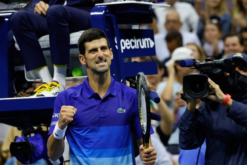 Novak Djokovic of Serbia gestures after defeating Tallon Greikspoor of Netherlands at the 2021 US Open. Photo: EPA