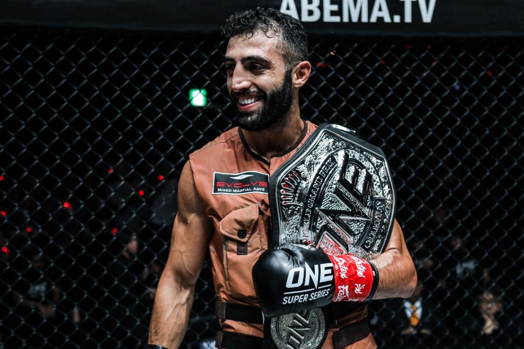 Giorgio Petrosyan with his ONE featherweight grand prix title in Tokyo in October 2019. Photo: ONE Championship