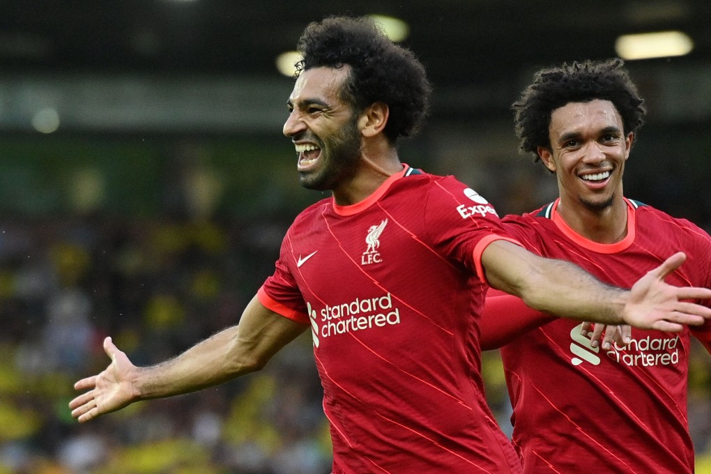 Liverpool's Mohamed Salah and Trent Alexander-Arnold during the English Premier League football win over Norwich City. Photo: AFP
