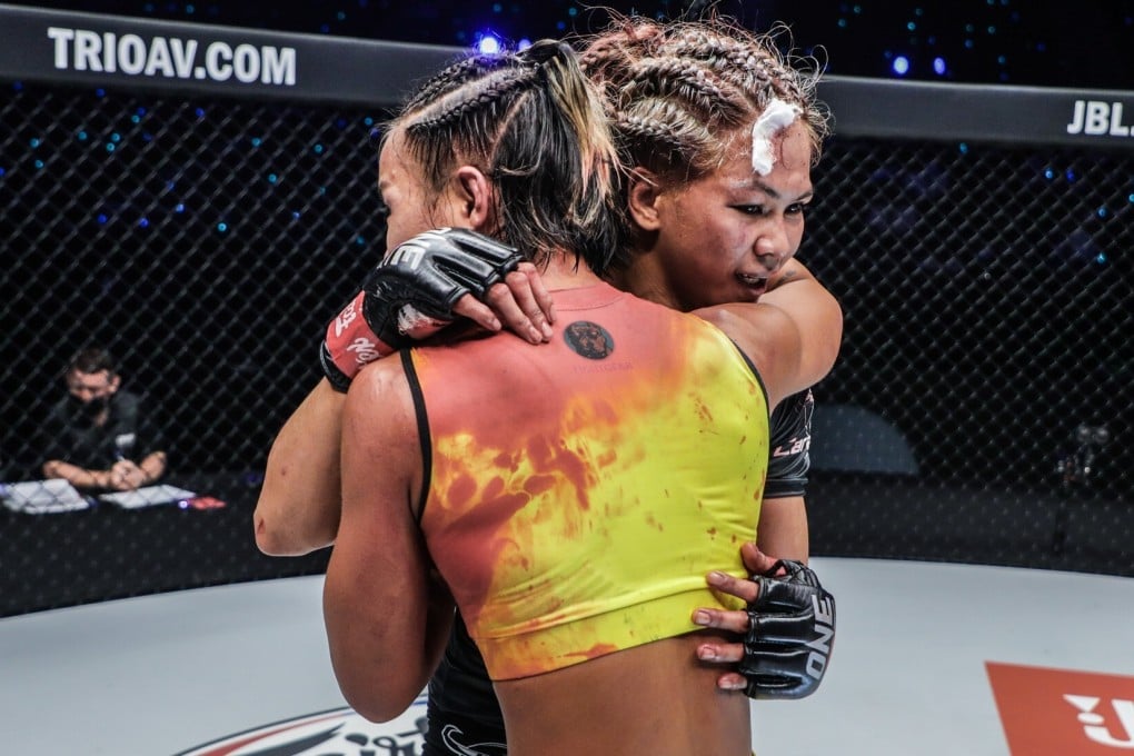 Denice Zamboanga hugs Ham Seo-hee after their fight. Photos: ONE Championship