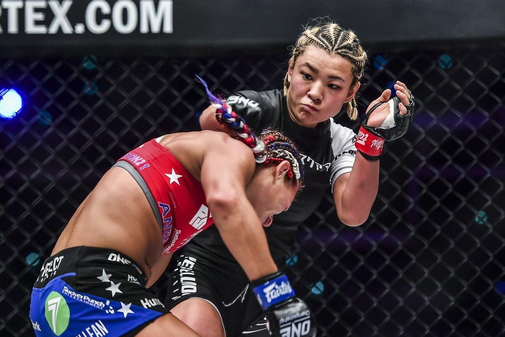 Itsuki Hirata throws a punch at Alyse Anderson. Photos: ONE Championship