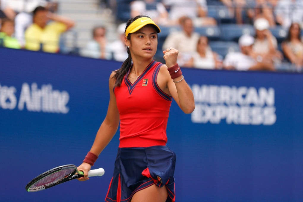 Emma Raducanu of Britain reacts against Shelby Rogers of the US during her women’s singles round of 16 match at the 2021 US Open. Photo: TNS