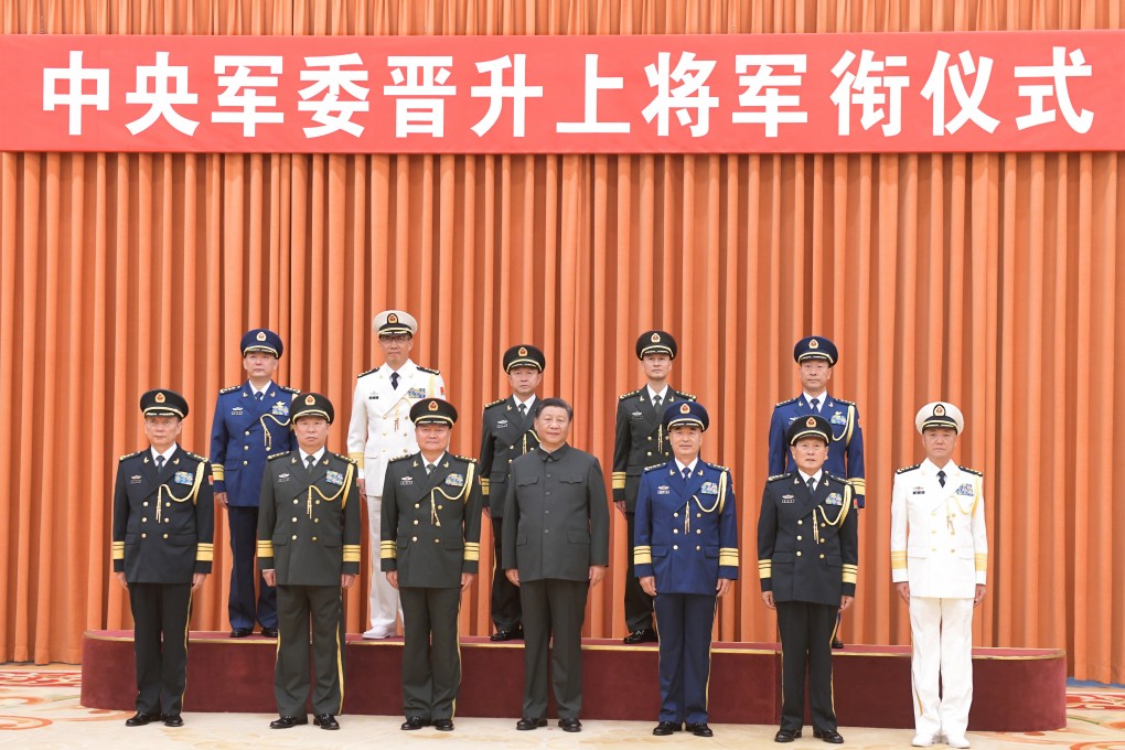 China’s president, Xi Jinping, presented a number of officers with their new orders on Monday. Photo: Xinhua