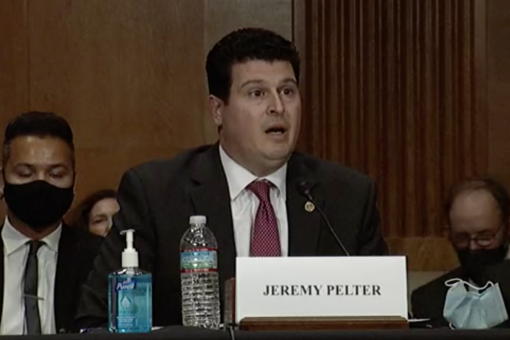 Jeremy Pelter of the Commerce Department’s Bureau of Industry and Security testifying on Wednesday before the US-China Economic and Security Review Commission (USCC). Photo: USCC