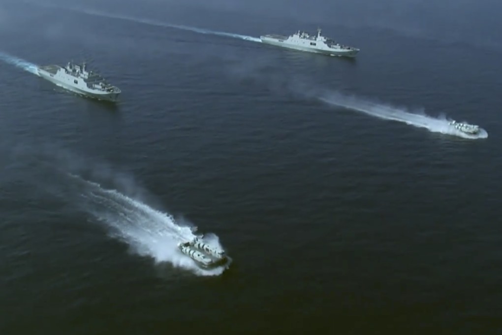 The Chinese military is conducting drills in the west of the Leizhou Peninsula and in a separate exercise, a naval detachment under the Southern Theatre Command conducted an amphibious landing exercise in the South China Sea in the early hours of the morning. Photo: CCTV/Handout