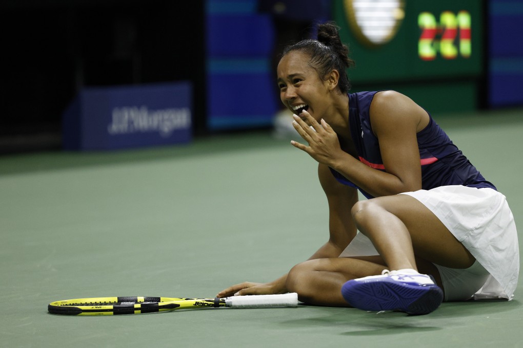 Leylah Fernandez looks in shock after defeating Aryna Sabalenka in their US Open semi-final. Photos: EPA