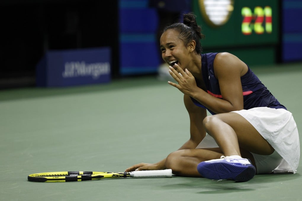Leylah Fernandez looks in shock after defeating Aryna Sabalenka in their US Open semi-final. Photos: EPA