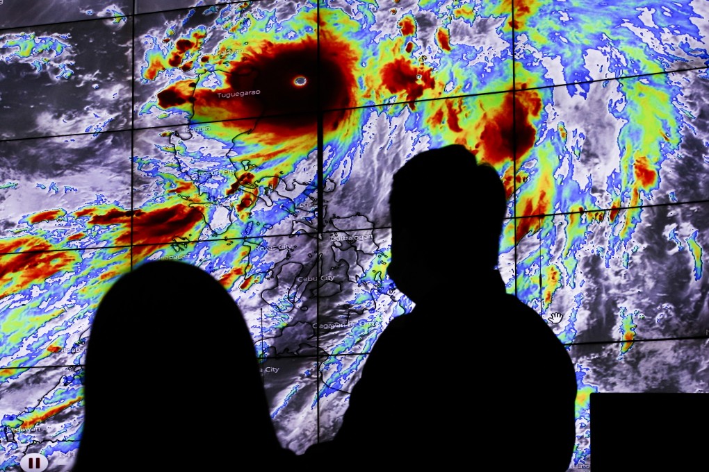 An electronic screen showing a visual plot of typhoon Chanthu at the Quezon City Emergency Operations Center in Quezon City of Metro Manila in the Philippines on 10 September 2021. Photo: EPA-EFE