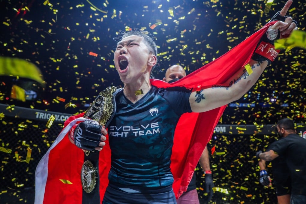 Xiong Jingnan celebrates her unanimous decision win over Michelle Nicolini at ONE: Empower. Photos: ONE Championship