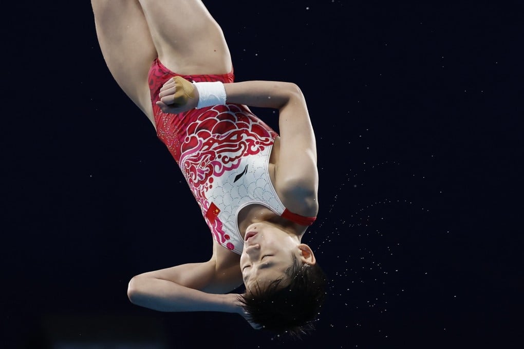 Quan Hongchan of China on her way winning the 10m platform diving final at the Tokyo 2020 Olympic Games. Photo: EPA