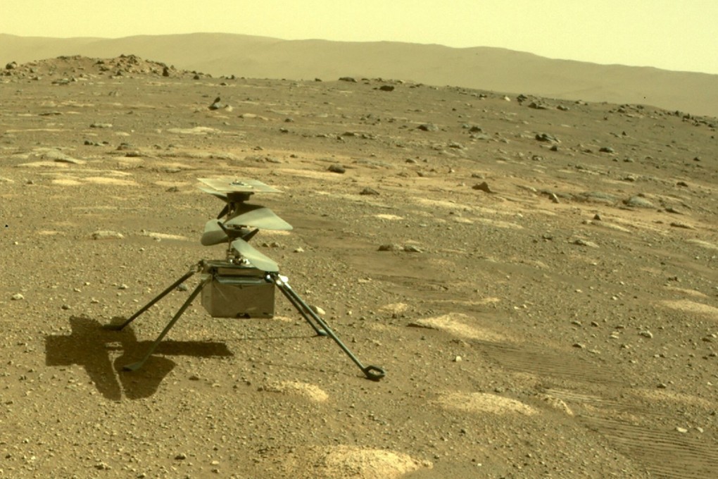 Nasa’s Ingenuity helicopter is viewed by the Perseverance rover’s rear Hazard Camera on April 4, 2021. A hypersonic drone proposed by Chinese scientists would use magnesium as fuel. Photo: Nasa