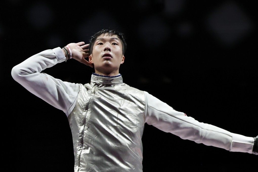 Edgar Cheung Ka-long of Hong Kong celebrates after a win at the Tokyo 2020 Olympic Games fencing. Photo: Reuters