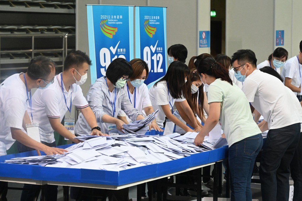 Ballots are counted on Monday in Macau’s legislative elections, which saw a record-low turnout. Photo: Xinhua