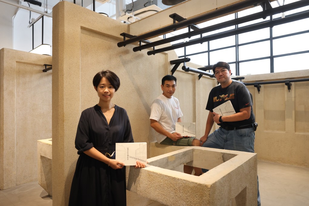 (From left) Writer Hedy Chu, who compiled stories from former stall owners, customers, architects into the book ‘Central Market Rendezvous’, with vendors Ivan Wong and Jackie Lai. Photo: Nora Tam