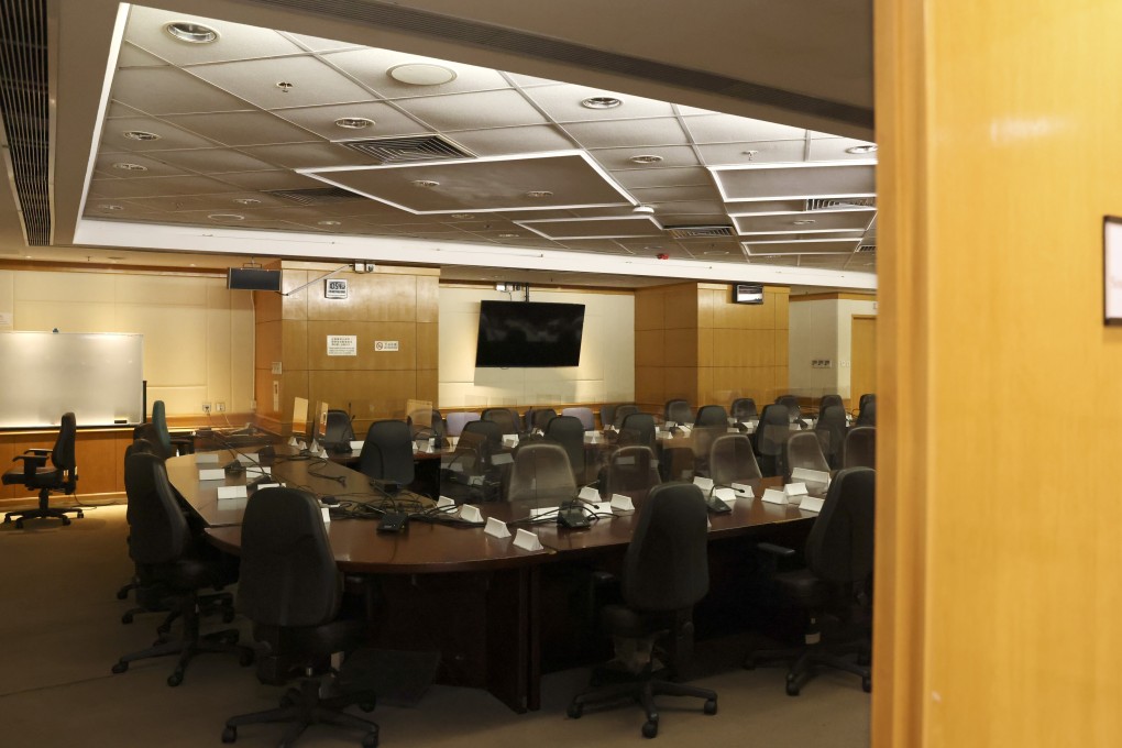 An empty meeting room at the Southern District Council office in Aberdeen. One of its members is among a group of seven recently disqualified by authorities. Photo: Nora Tam