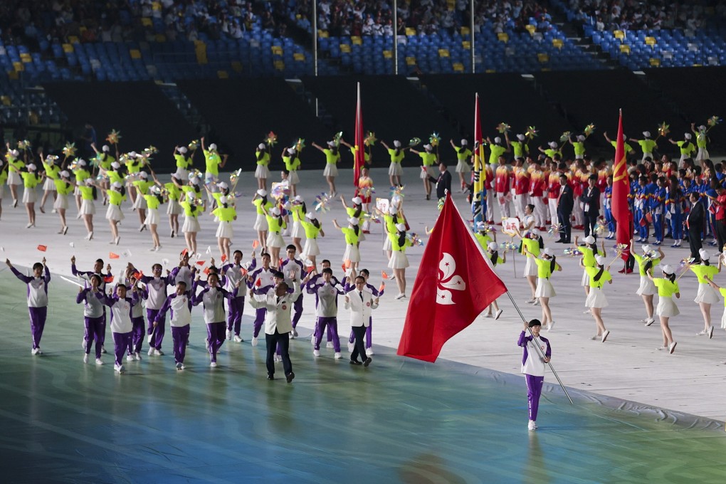 Hong Kong’s team arrives as the National Games opens in Xian. Photo: Xinhua