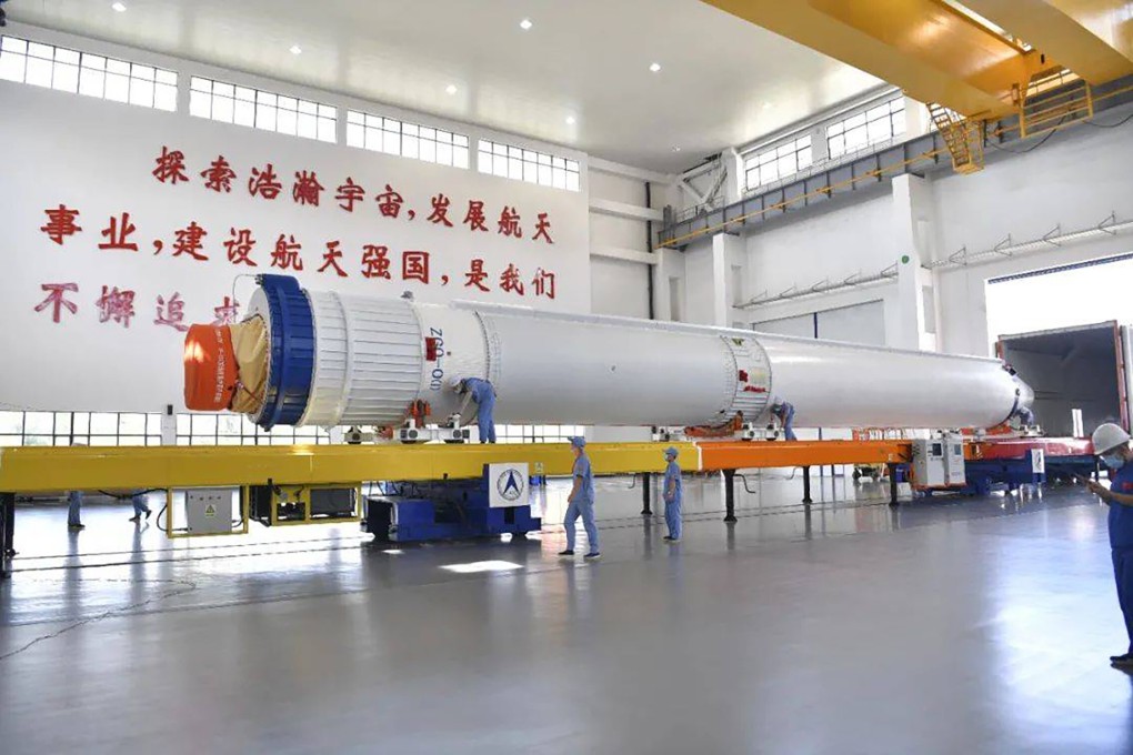 The Long March-7 Y4 rocket is readied to carry the Tianzhou-3 cargo craft. Photo: Handout
