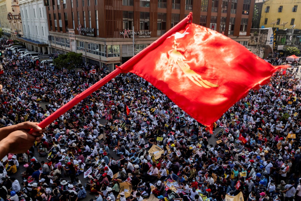 Demonstrators protest against the military coup in Yangon, Myanmar. Photo: Reuters