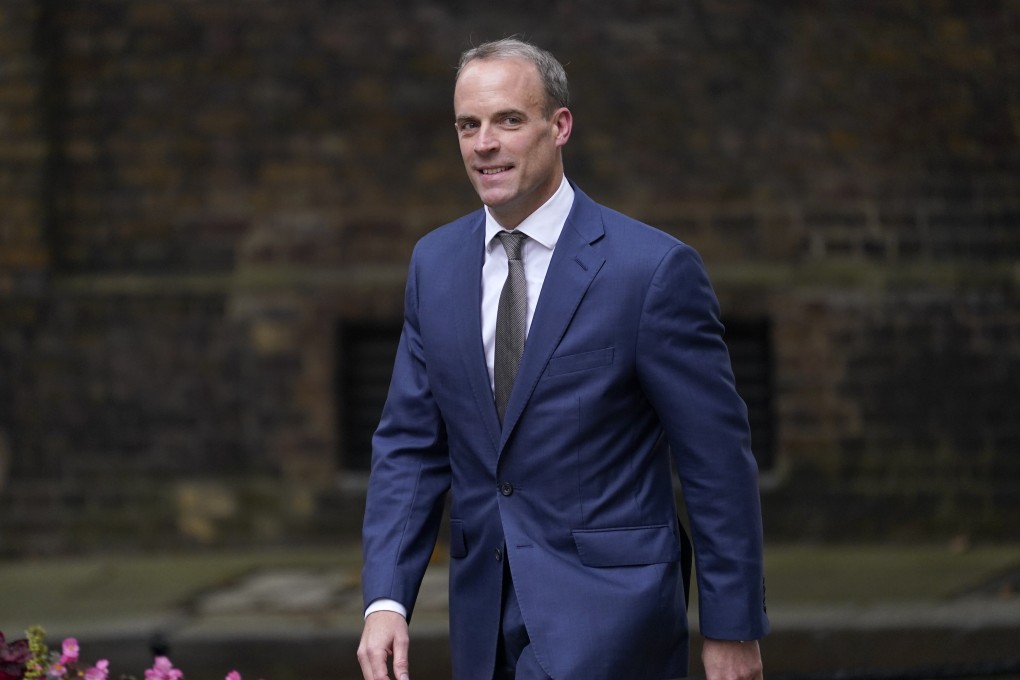 Britain's Foreign Secretary Dominic Raab arrives at 10 Downing Street in London on Wednesday. Photo: AP