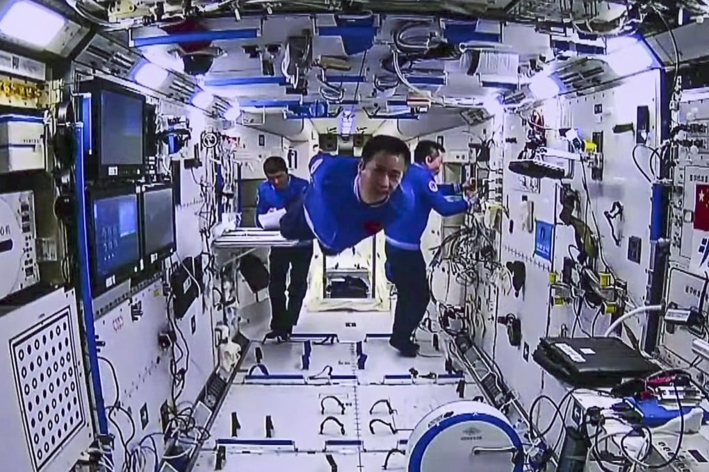 The Chinese astronauts during their 90-day mission on board the Tiangong space station. Photo: Handout