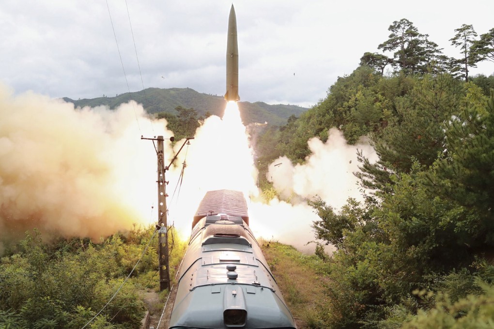 A missile is launched from a train in North Korea on Wednesday. Photo: KCNA/Korea News Service via AP