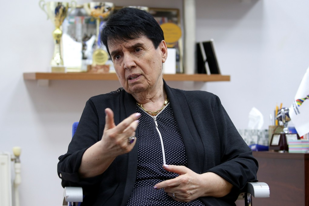 Nona Gaprindashvili, a Soviet-era chess grandmaster from Georgia, speaks during an interview in Tbilisi in May 2018. Photo: Reuters