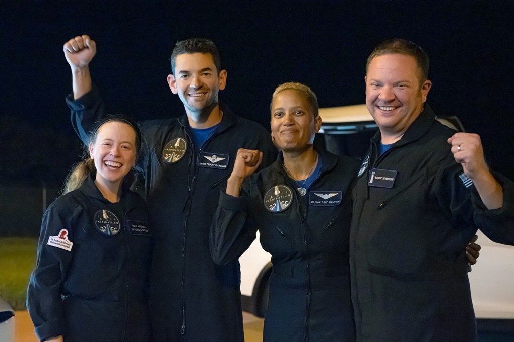 Passengers on board the SpaceX capsule: Hayley Arceneaux, Jared Isaacman, Sian Proctor and Chris Sembroski. Photo: AP