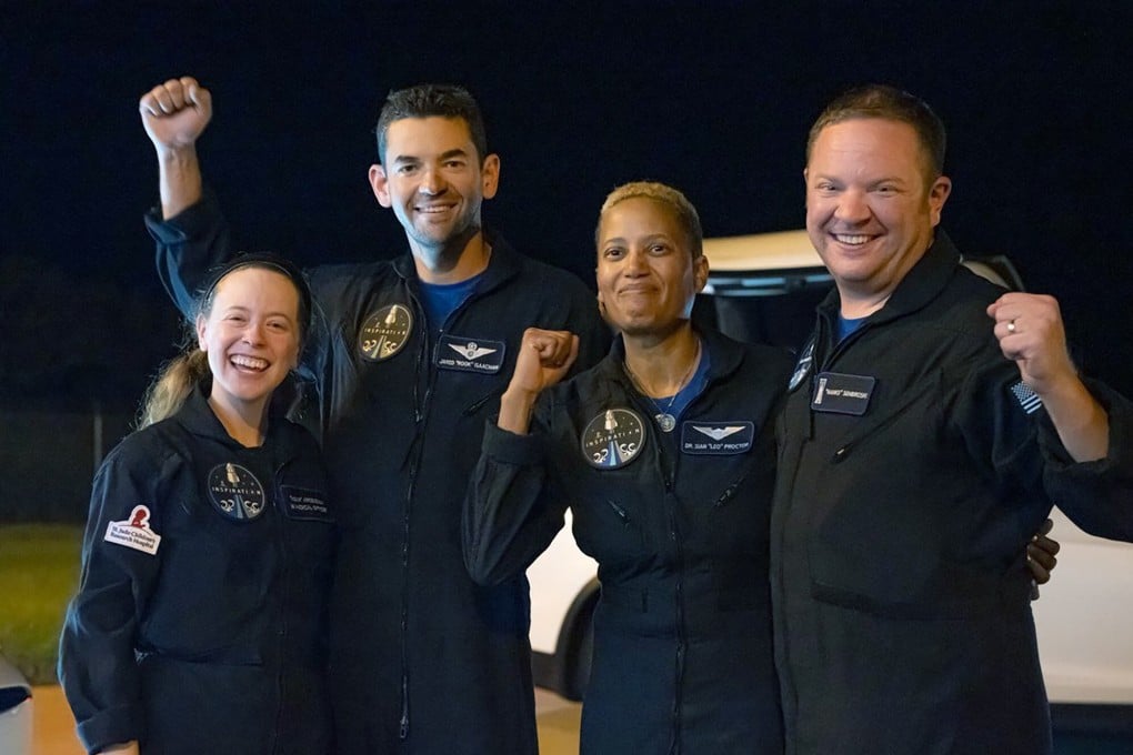 Passengers on board the SpaceX capsule: Hayley Arceneaux, Jared Isaacman, Sian Proctor and Chris Sembroski. Photo: AP