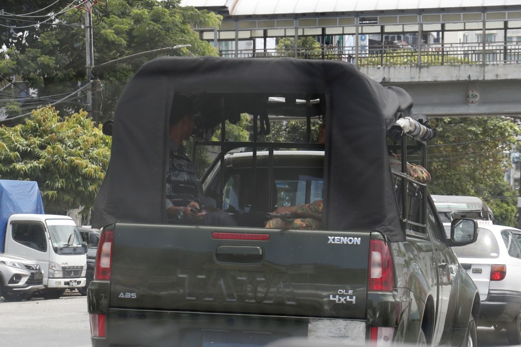 A military vehicle patrols the street in Yangon on September 7, 2021. File photo: EPA-EFE