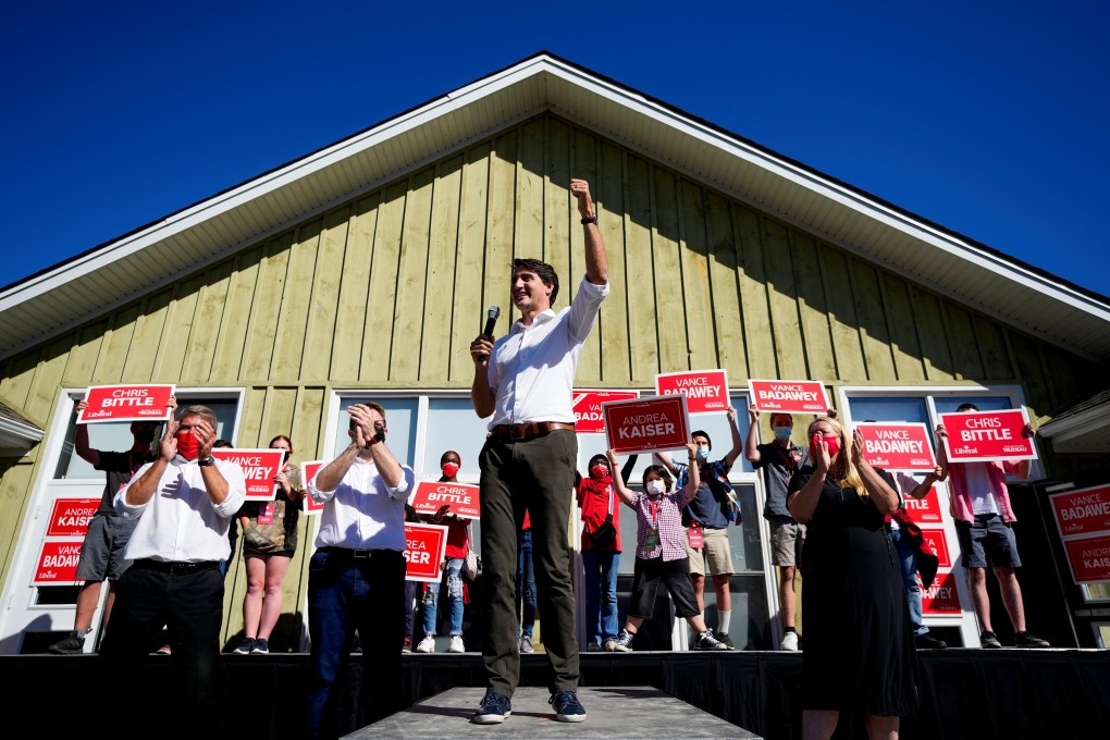 Canada’s Prime Minister Justin Trudeau speaks at an election campaign stop in Niagara Falls, Ontario, Canada on Sunday. Photo: Reuters