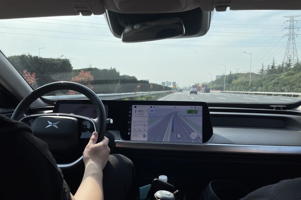 An Xpeng P7 car drives on the Beijing-Shanghai Expressway under the control of NGP autonomous driving assistance function. Photo: Daniel Ren
