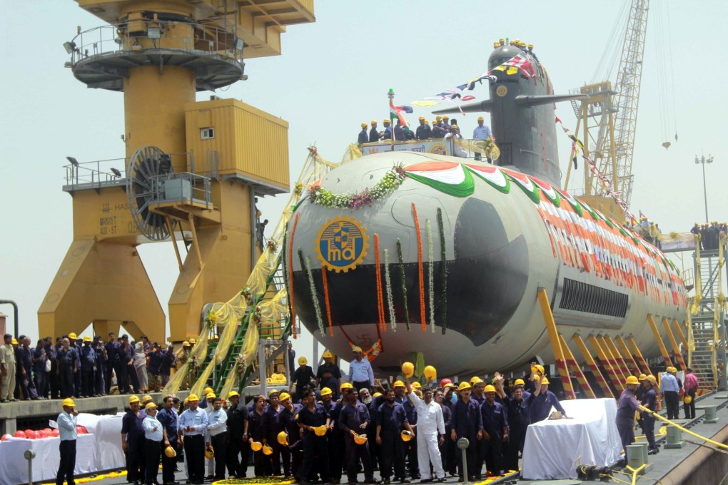The Indian Navy's indigenously built, diesel-electric, Scorpene attack submarine at Mazagon Dock in Mumbai. Photo: Xinhua