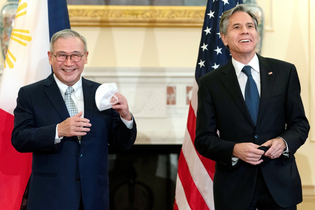 Teodoro Locsin, the Philippines‘ foreign minister, pictured with US Secretary of State Antony Blinken in Washington earlier this month. Photo: Reuters