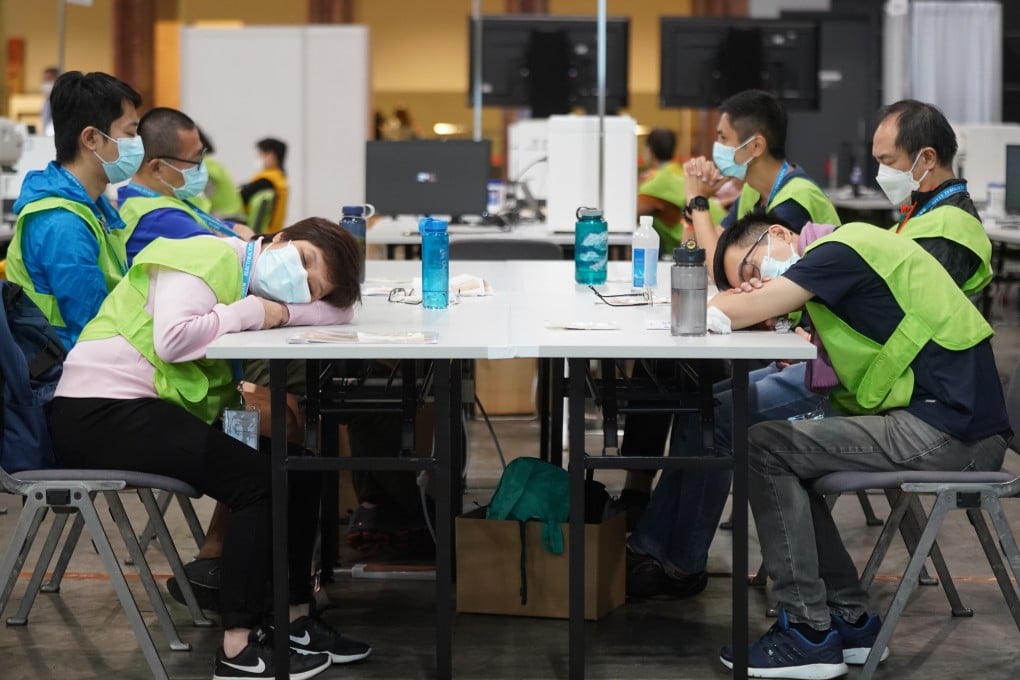 It was a long night for staff at the vote counting station. Photo: Sam Tsang