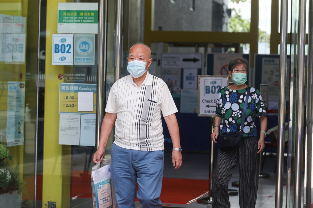 Hong Kong residents leave the community vaccination centre in Sun Yat Sen Park. Photo: Xiaomei Chen