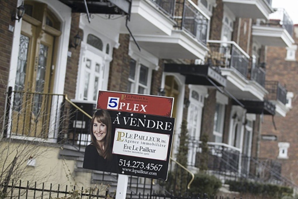 A "For Sale" sign on display in the Le Plateau Mont-Royal borough of Montreal, in Quebec province of Canada on Saturday, April 14, 2018. Photo: Bloomberg.