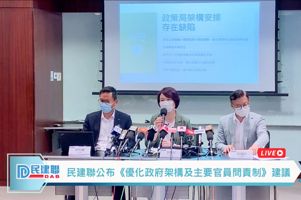DAB chairwoman Starry Lee (centre), alongside lawmaker Ben Chan (left) and vice-chairman Horace Cheung. Photo: Facebook