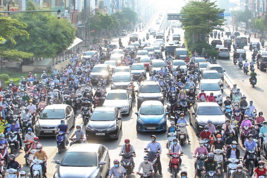 Heavy traffic in Hanoi on Wednesday following the easing of Covid-19 restrictions in the Vietnamese capital. Photo: Xinhua