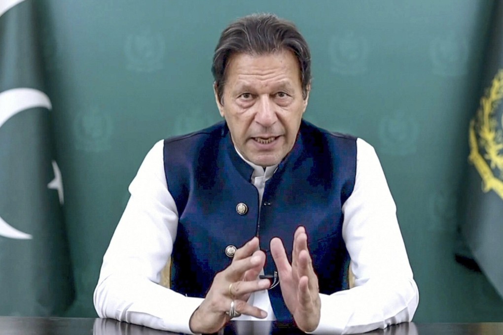 Pakistan PM Imran Khan remotely addresses the 76th session of the United Nations General Assembly. Photo: UN Web TV via AP