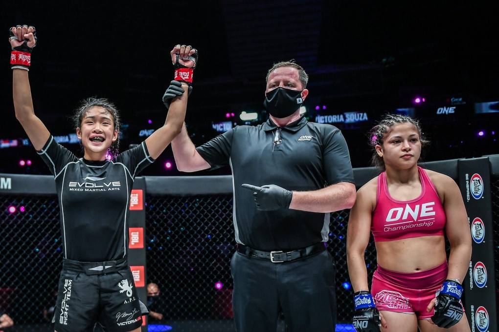 Victoria Lee celebrates her win over Victoria Souza. Photo: ONE Championship