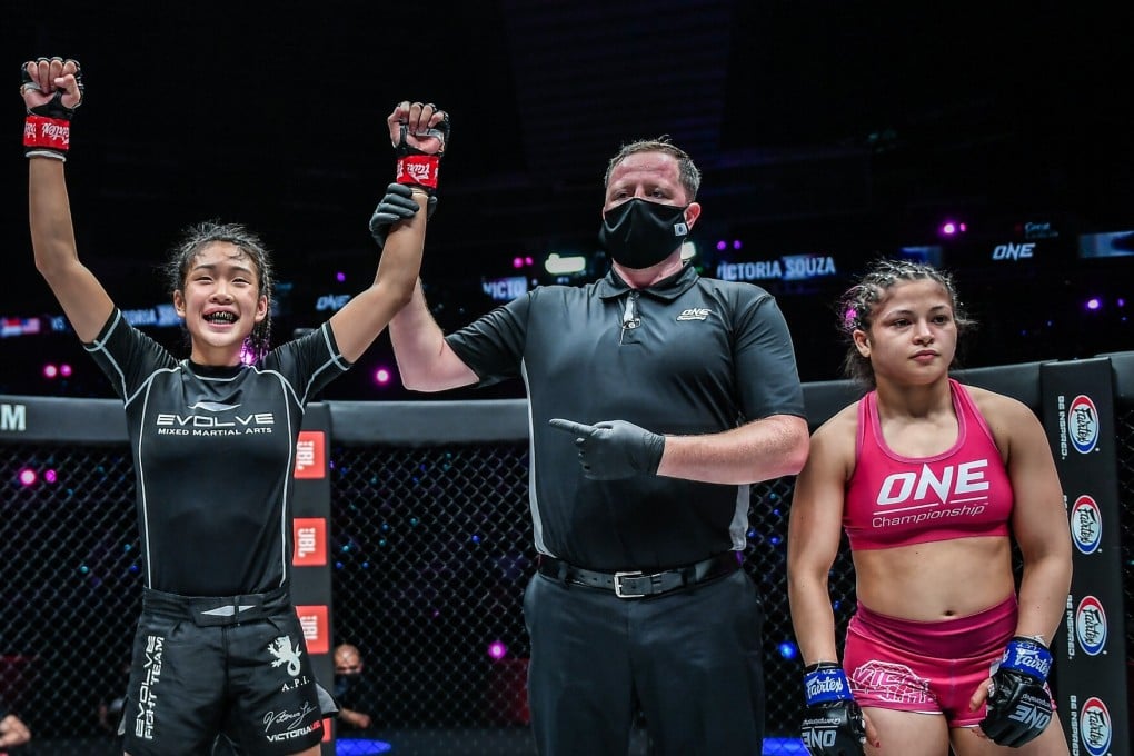 Victoria Lee celebrates her win over Victoria Souza. Photo: ONE Championship