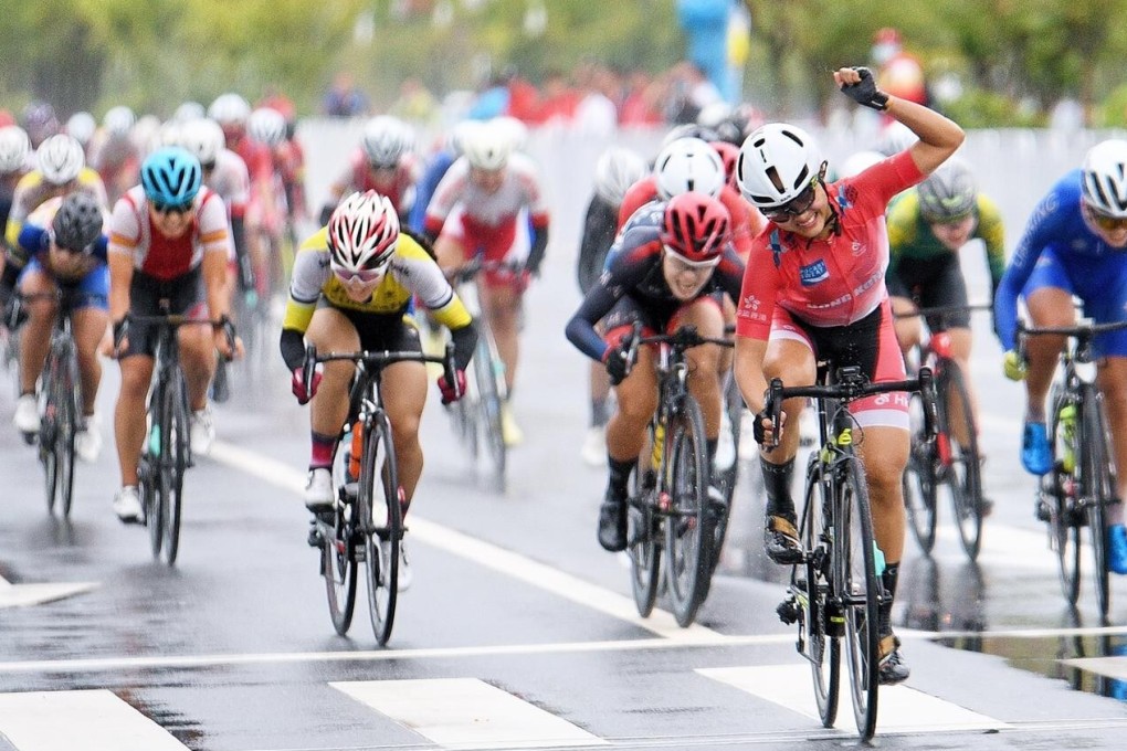 Hong Kong's Lee Sze-wing wins the women's road race at the China National Games. Photo: Cycling Association