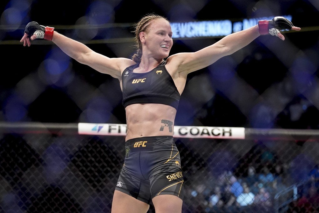 Valentina Shevchenko celebrates after defeating Lauren Murphy in their flyweight title fight. Photos: AP
