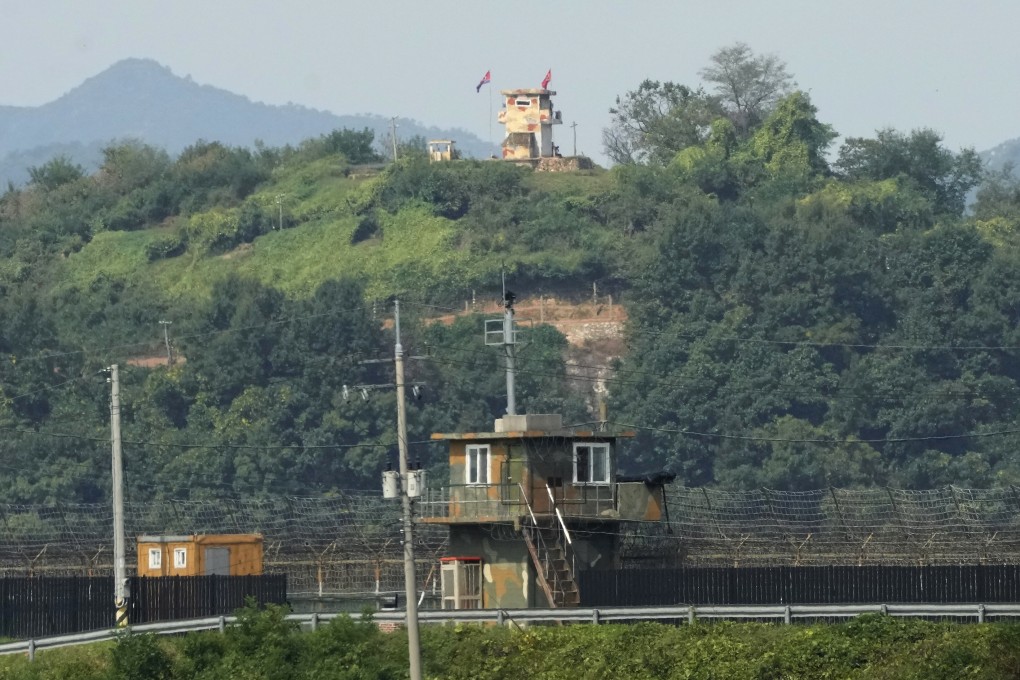 Military guard posts of North Korea, rear, and South Korea, bottom, are seen in Paju, after Pyongyang indicated it was open to closer ties with Seoul. Photo: AP