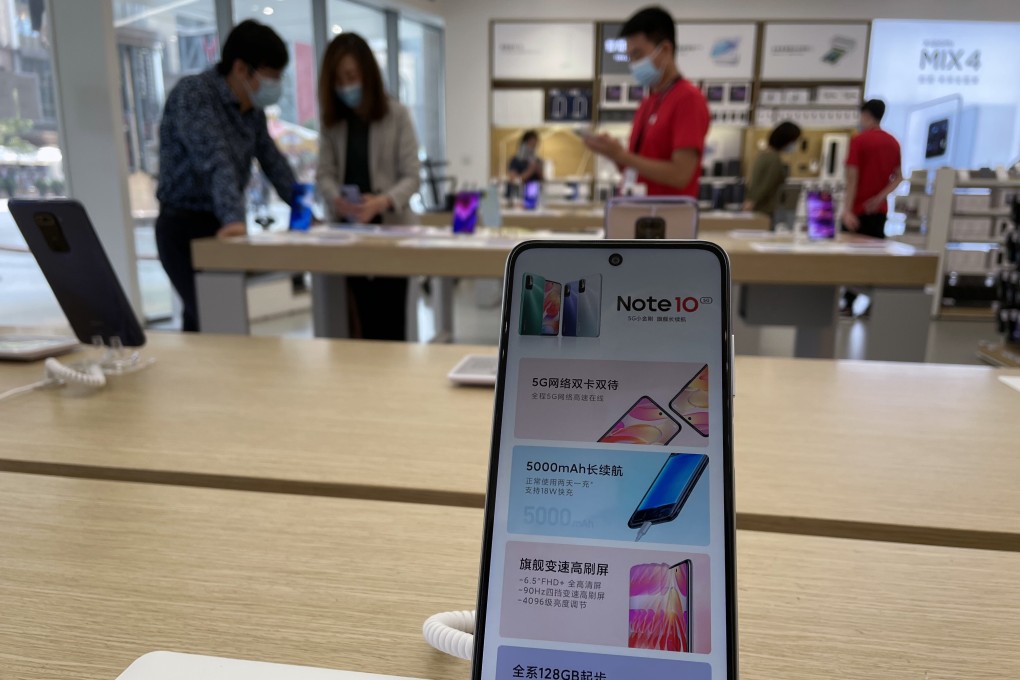 A Xiaomi 5G smartphone Note 10 is displayed for sale at a Xiaomi store in downtown Beijing, China, on Sep. 08, 2021. Photo: SCMP/Simon Song