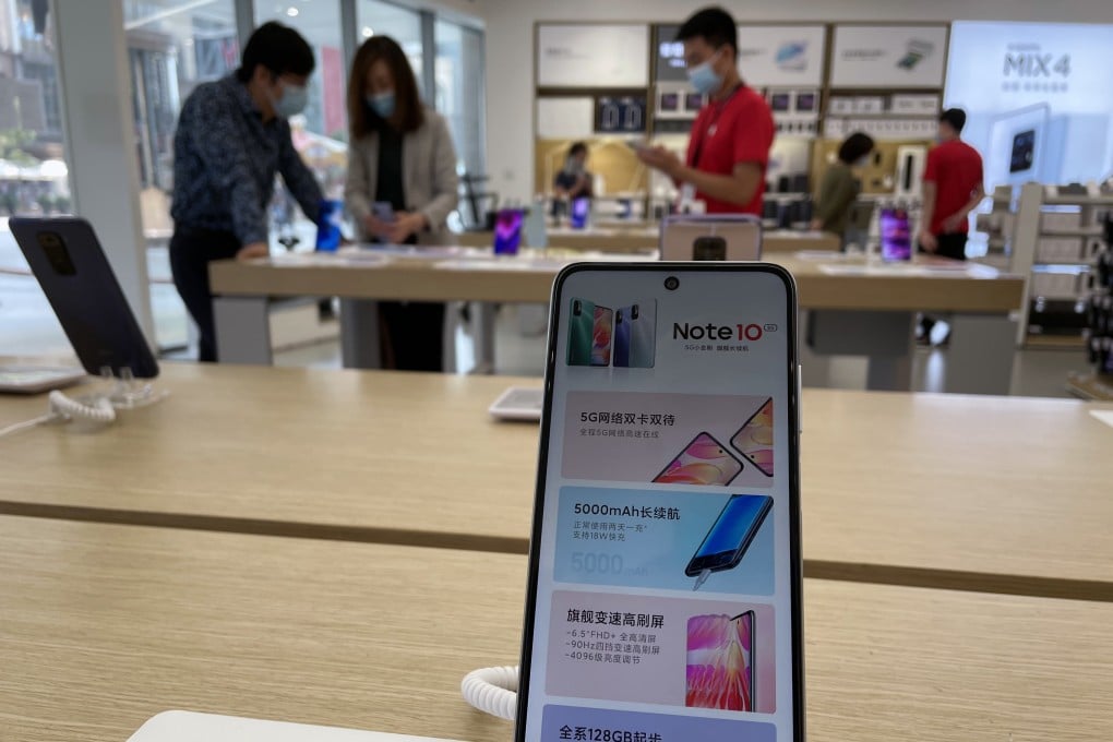 A Xiaomi 5G smartphone Note 10 is displayed for sale at a Xiaomi store in downtown Beijing, China, on Sep. 08, 2021. Photo: SCMP/Simon Song