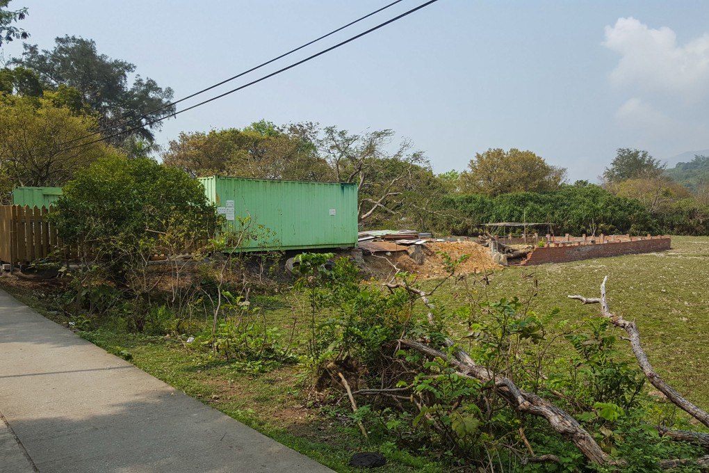 A wetland in Pui O is seen filled in, with a brick wall built over it. WWF-Hong Kong has called on the government to step up its protection of the area. Photo: WWF-Hong Kong